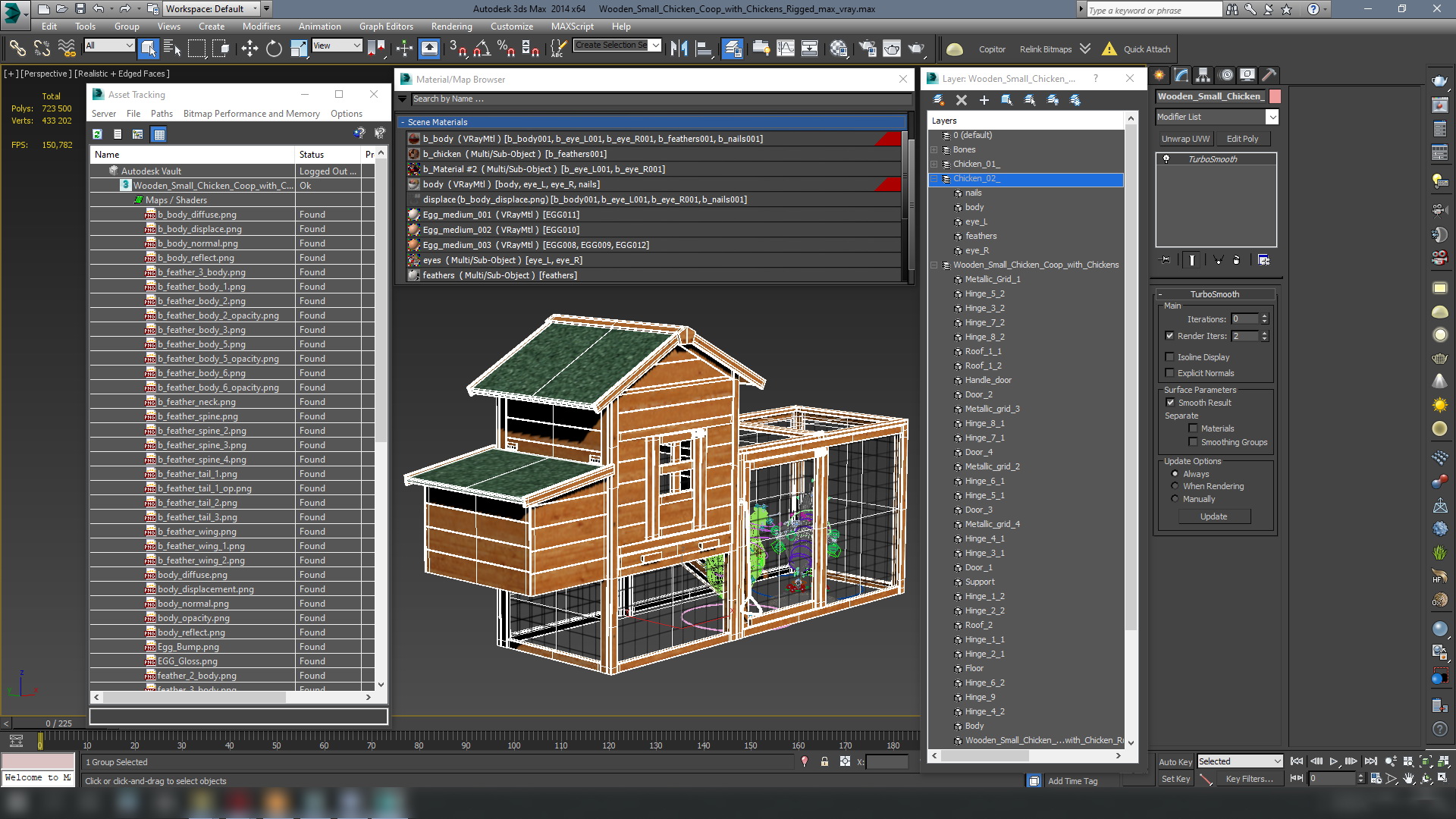 3D Wooden Small Chicken Coop with Chickens Rigged