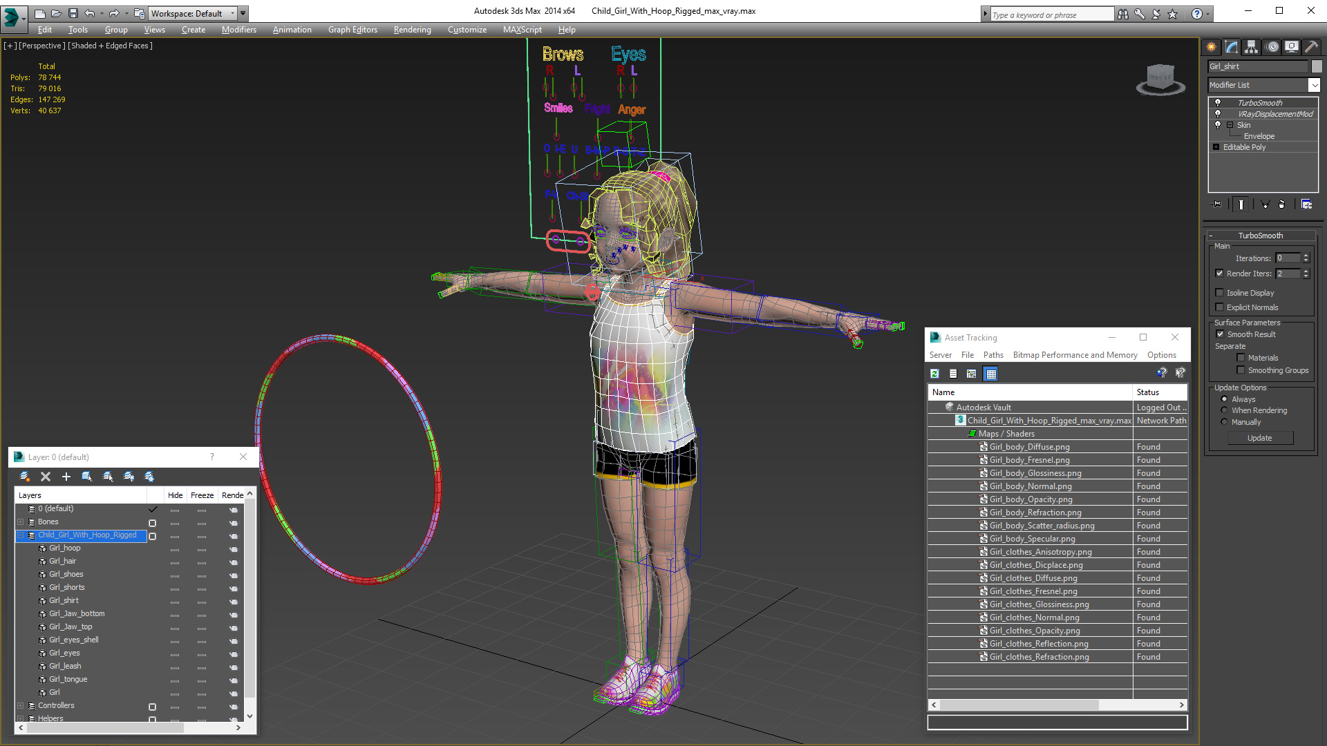 Child Girl With Hoop Rigged 3D