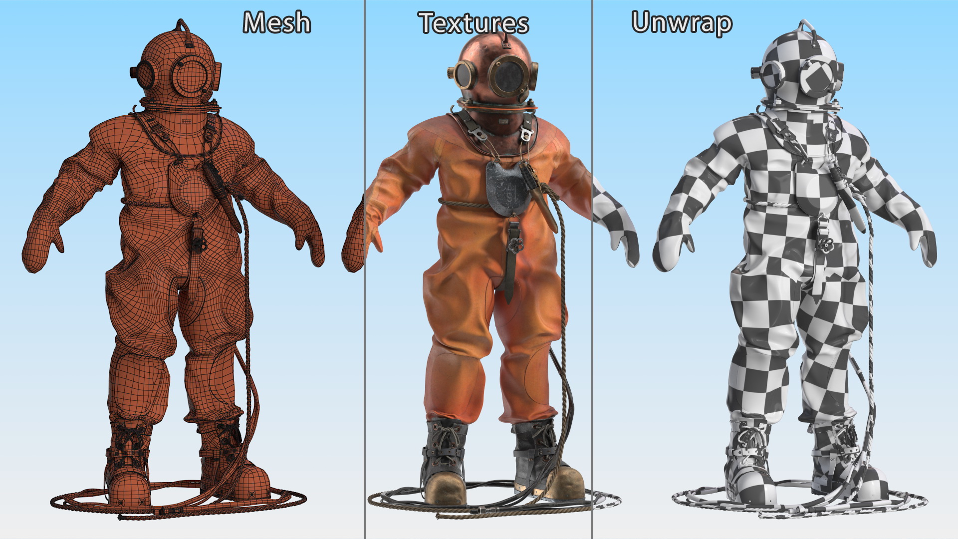 Empty Used Copper Diving Suit 3D model