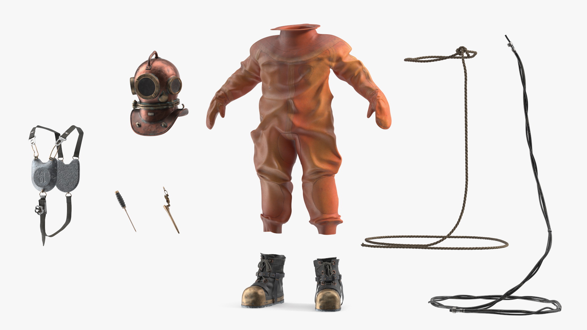 Empty Used Copper Diving Suit 3D model