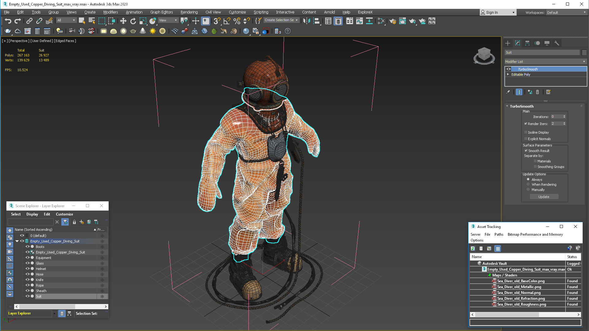 Empty Used Copper Diving Suit 3D model