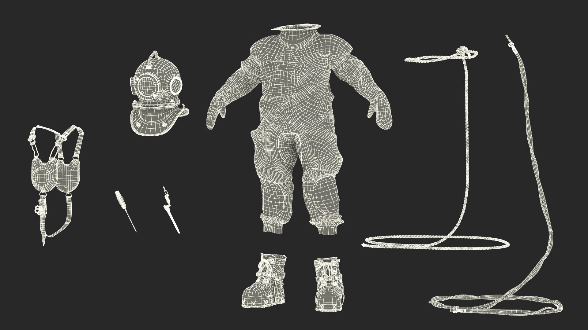 Empty Used Copper Diving Suit 3D model