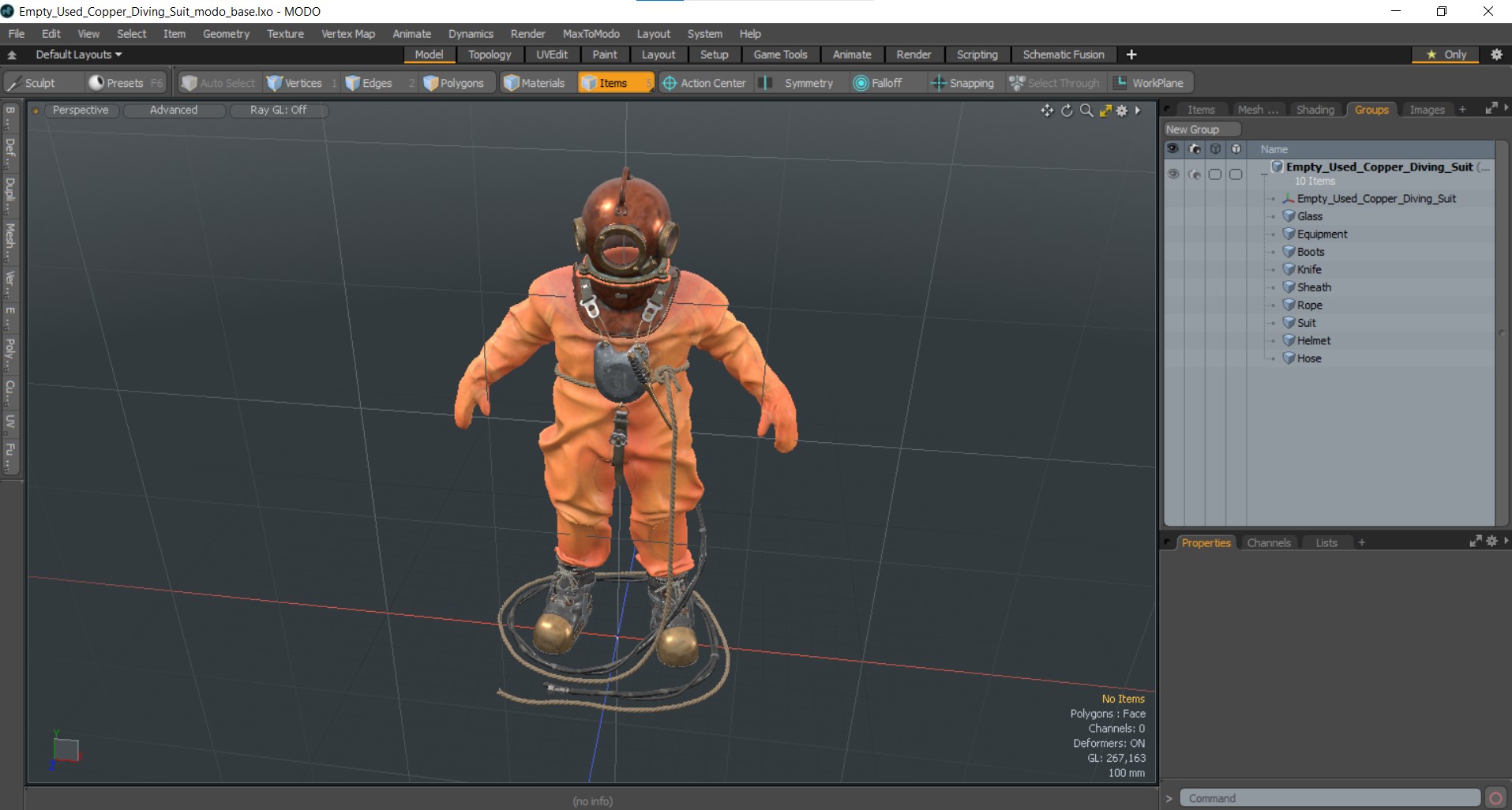 Empty Used Copper Diving Suit 3D model
