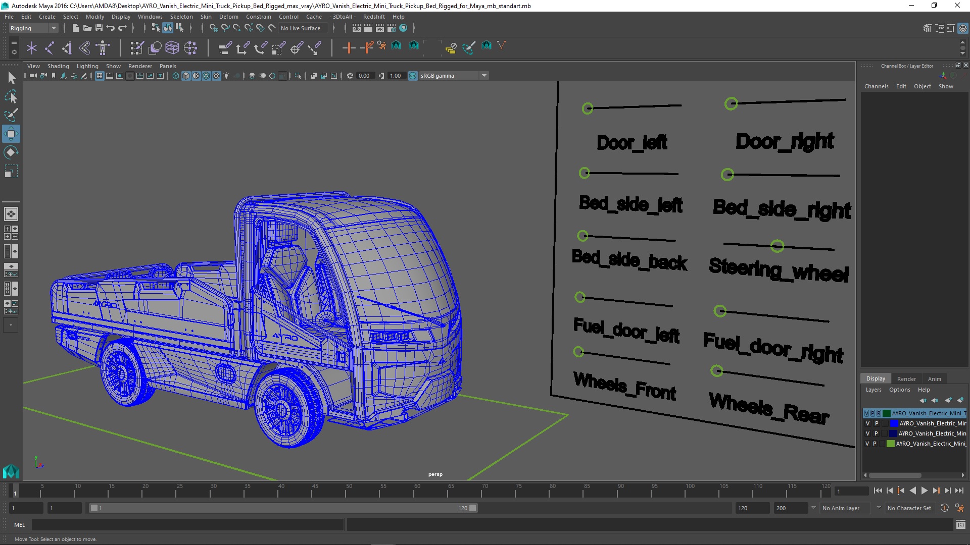3D AYRO Vanish Electric Mini Truck Pickup Bed Rigged for Maya model