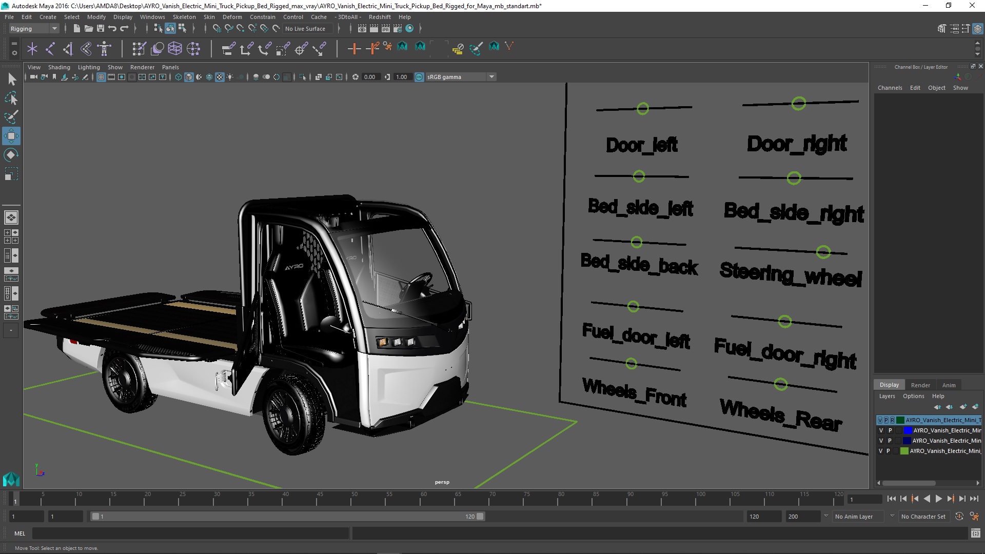 3D AYRO Vanish Electric Mini Truck Pickup Bed Rigged for Maya model