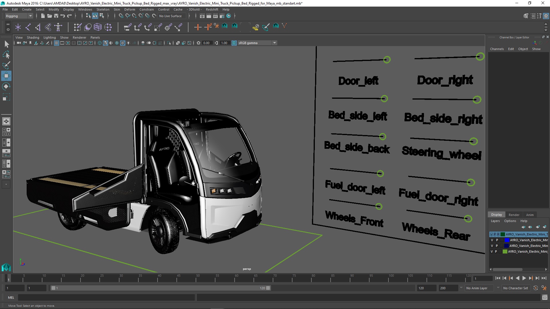 3D AYRO Vanish Electric Mini Truck Pickup Bed Rigged for Maya model