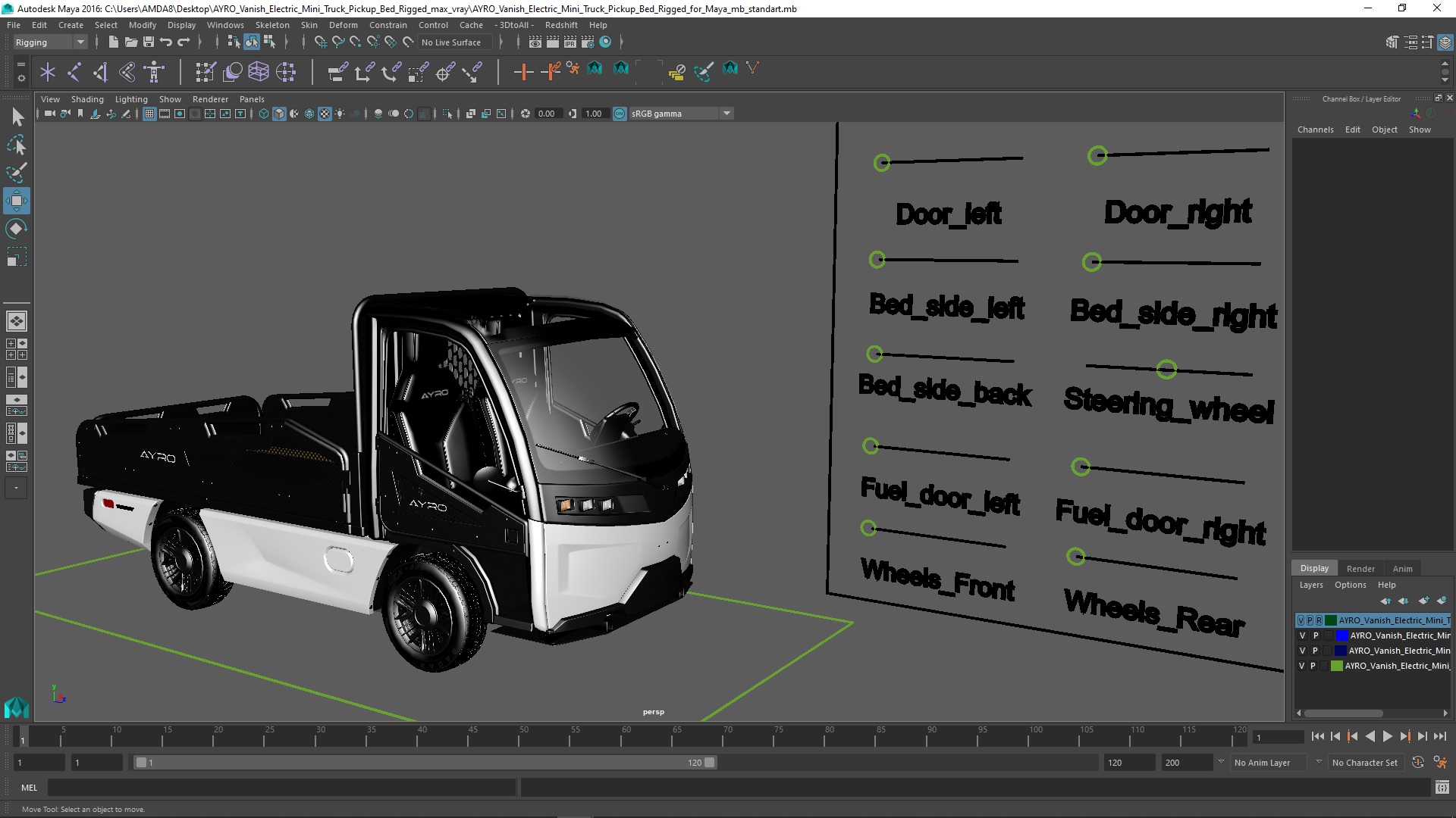 3D AYRO Vanish Electric Mini Truck Pickup Bed Rigged for Maya model