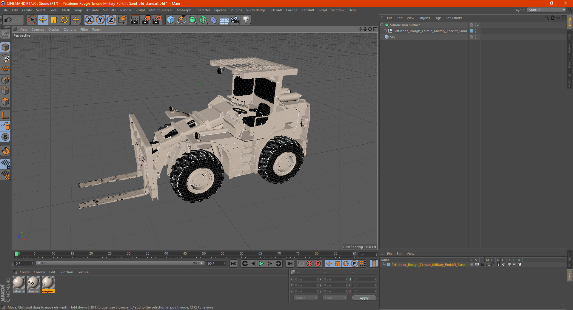 3D Pettibone Rough Terrain Military Forklift Sand