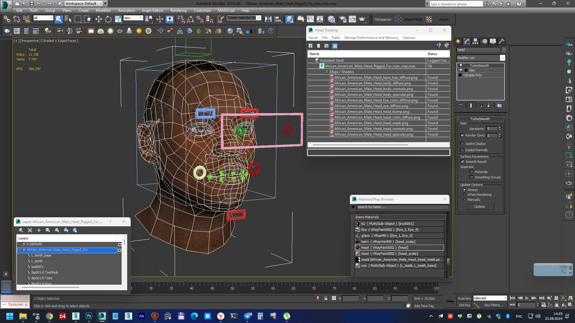 African American Male Head Rigged Fur 3D