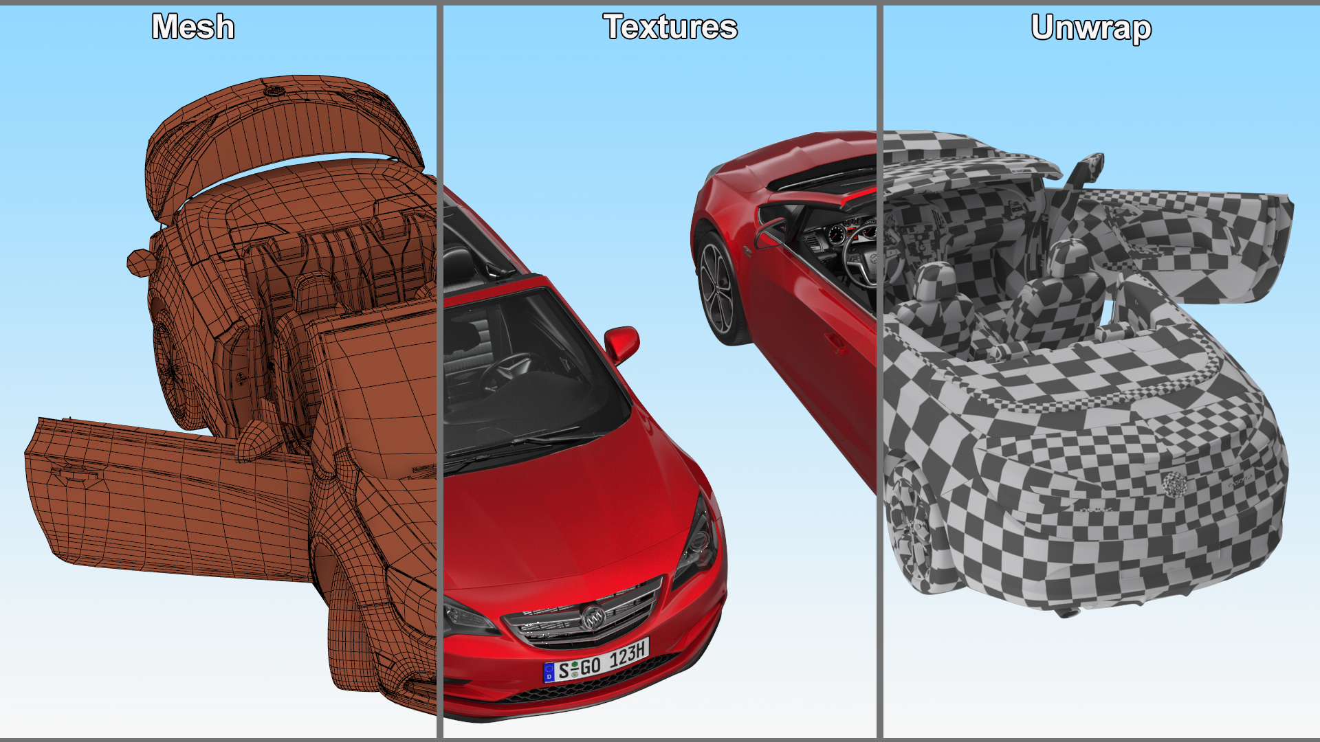 3D Buick Cascada Cabriolet Convertible Red Color Rigged for Cinema 4D