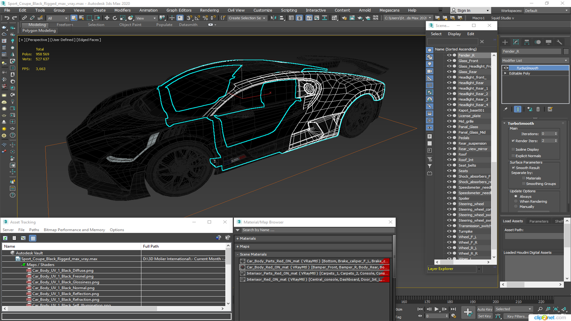 Sport Coupe Black Rigged 3D model
