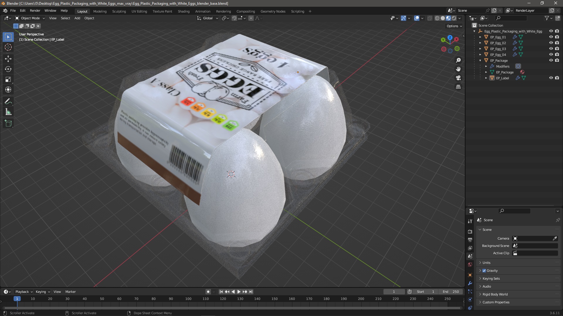 Egg Plastic Packaging with white Eggs 3D