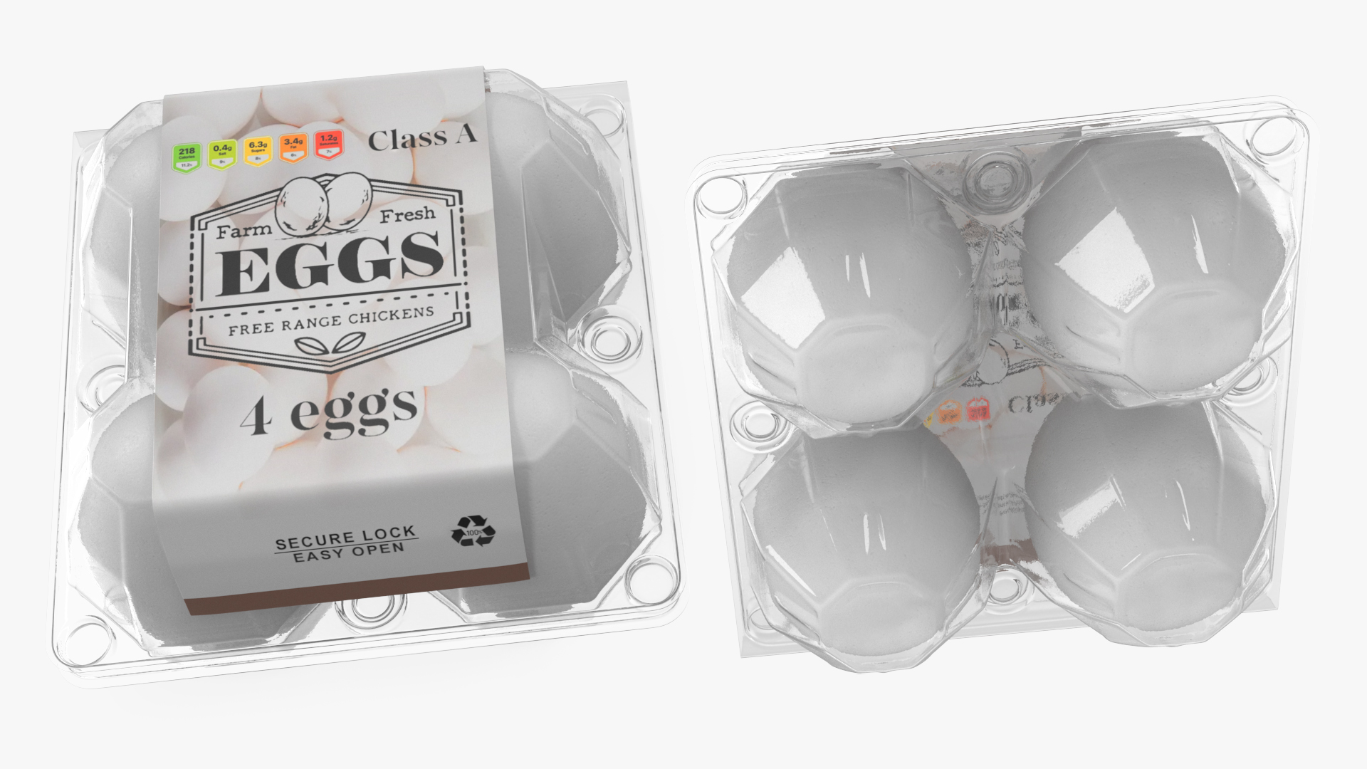 Egg Plastic Packaging with white Eggs 3D