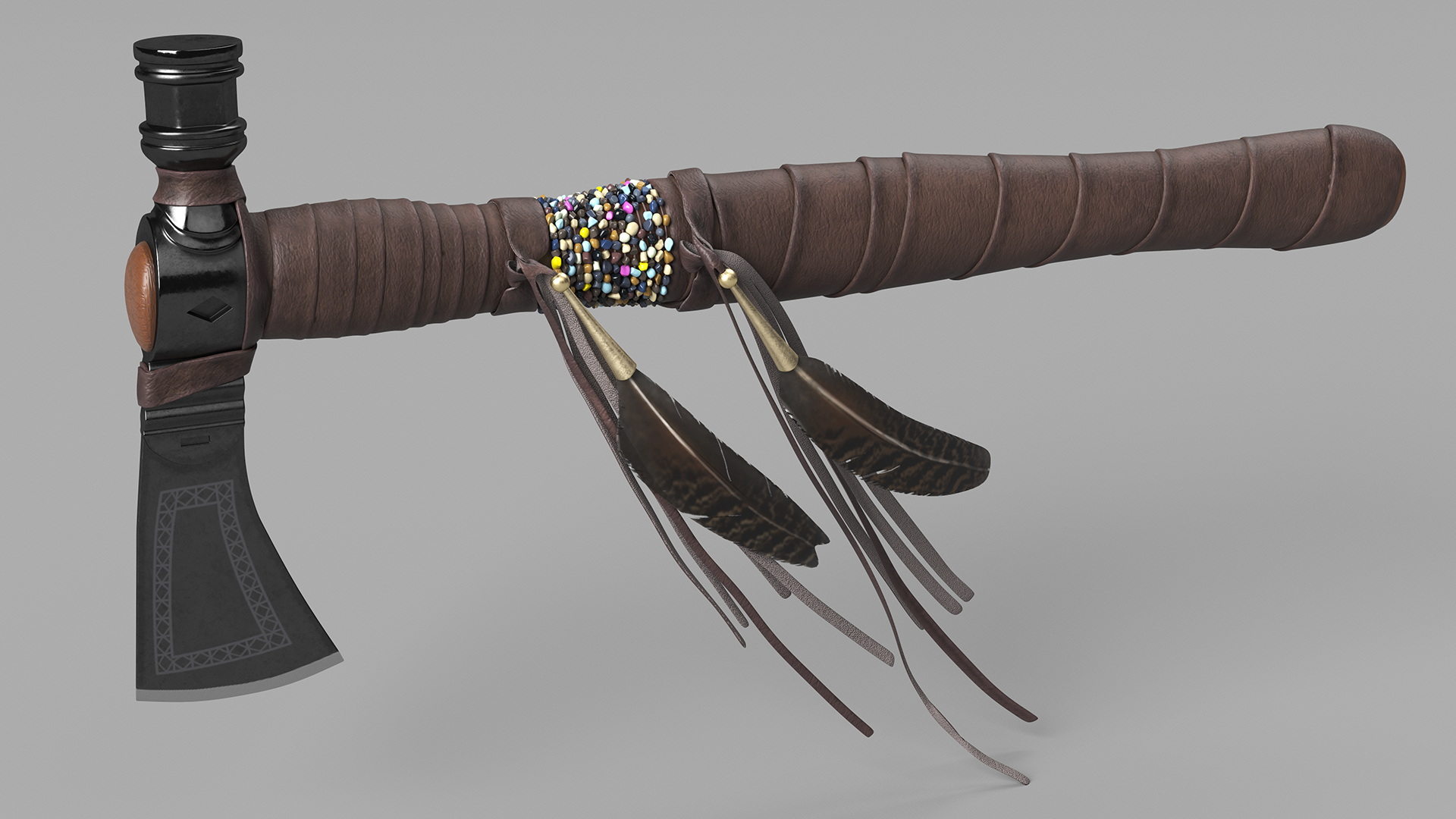 3D model Indian Tomahawk Weapon Dark Leather