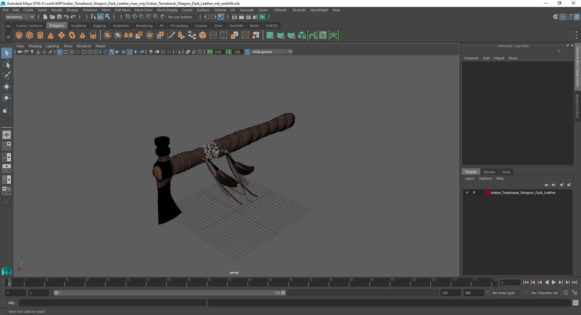 3D model Indian Tomahawk Weapon Dark Leather