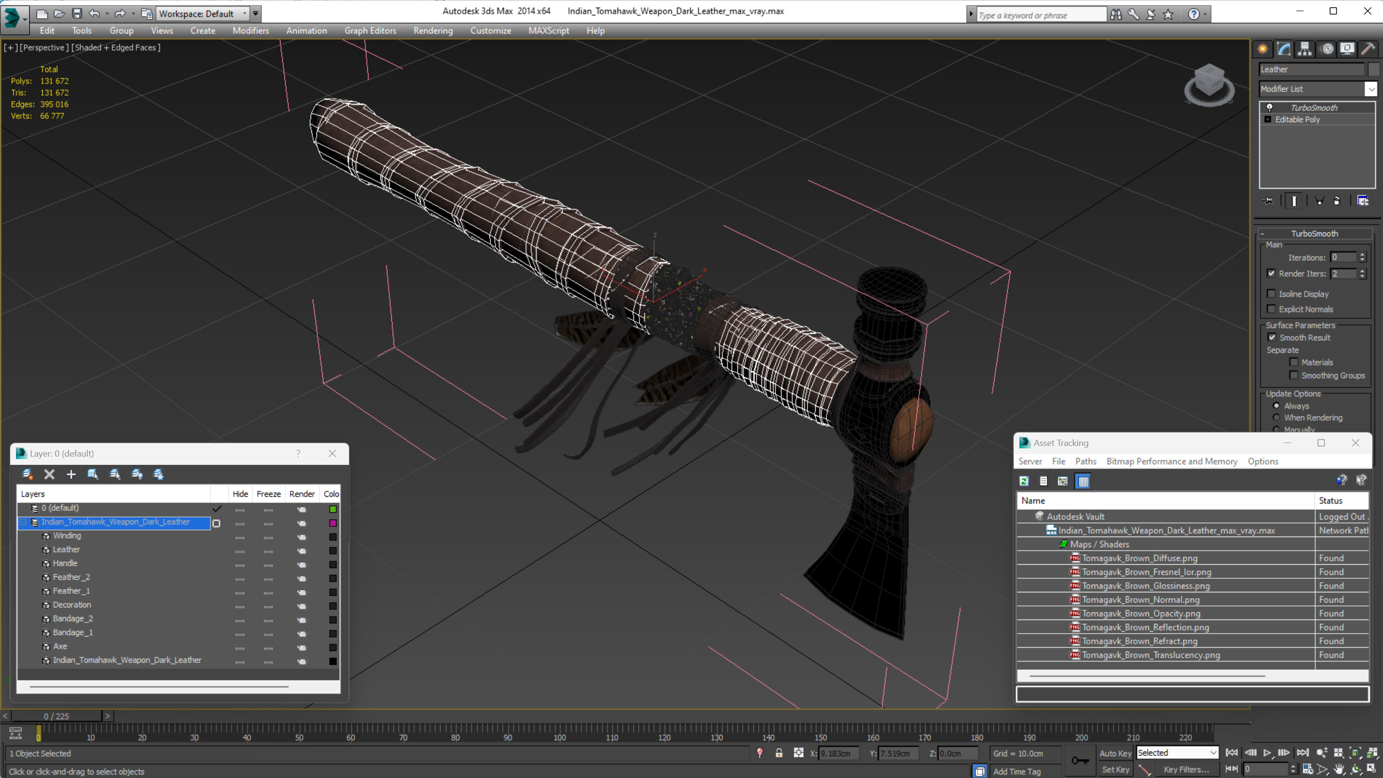 3D model Indian Tomahawk Weapon Dark Leather