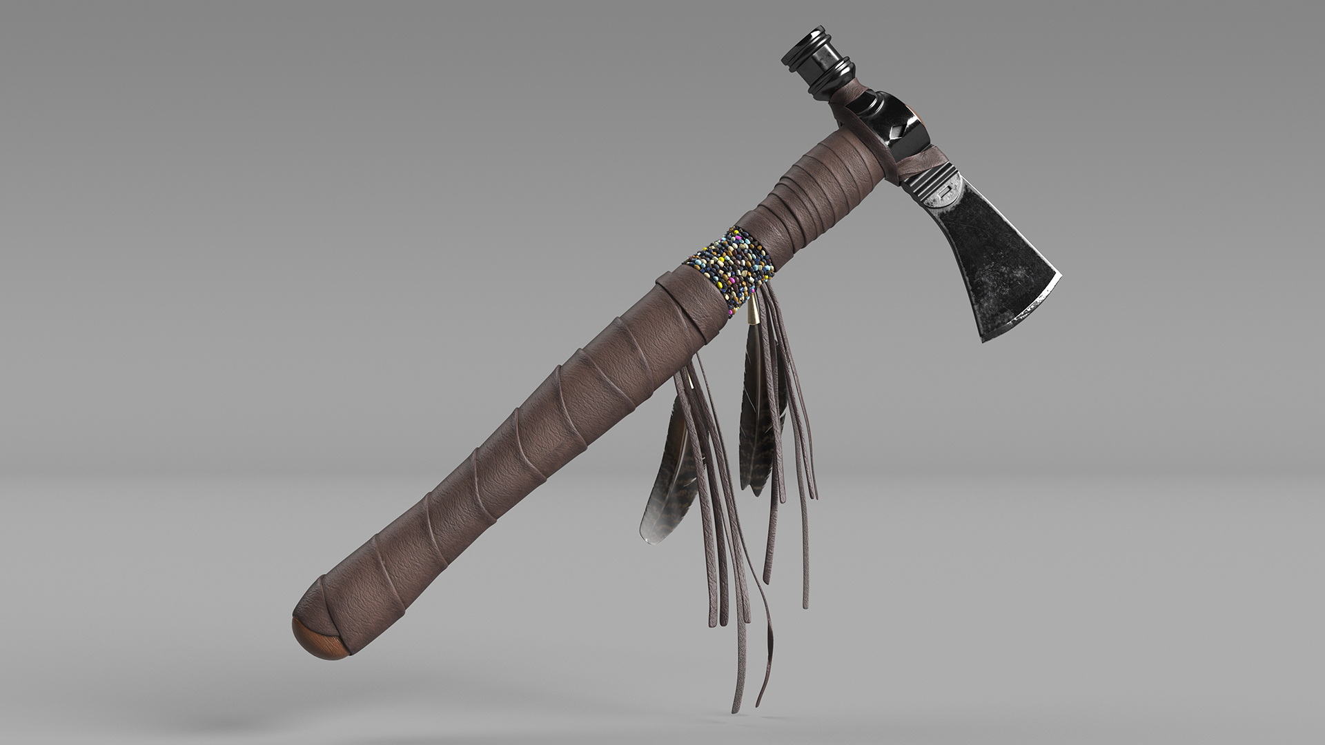 3D model Indian Tomahawk Weapon Dark Leather