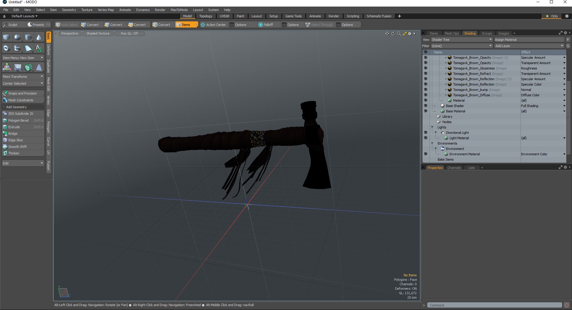 3D model Indian Tomahawk Weapon Dark Leather