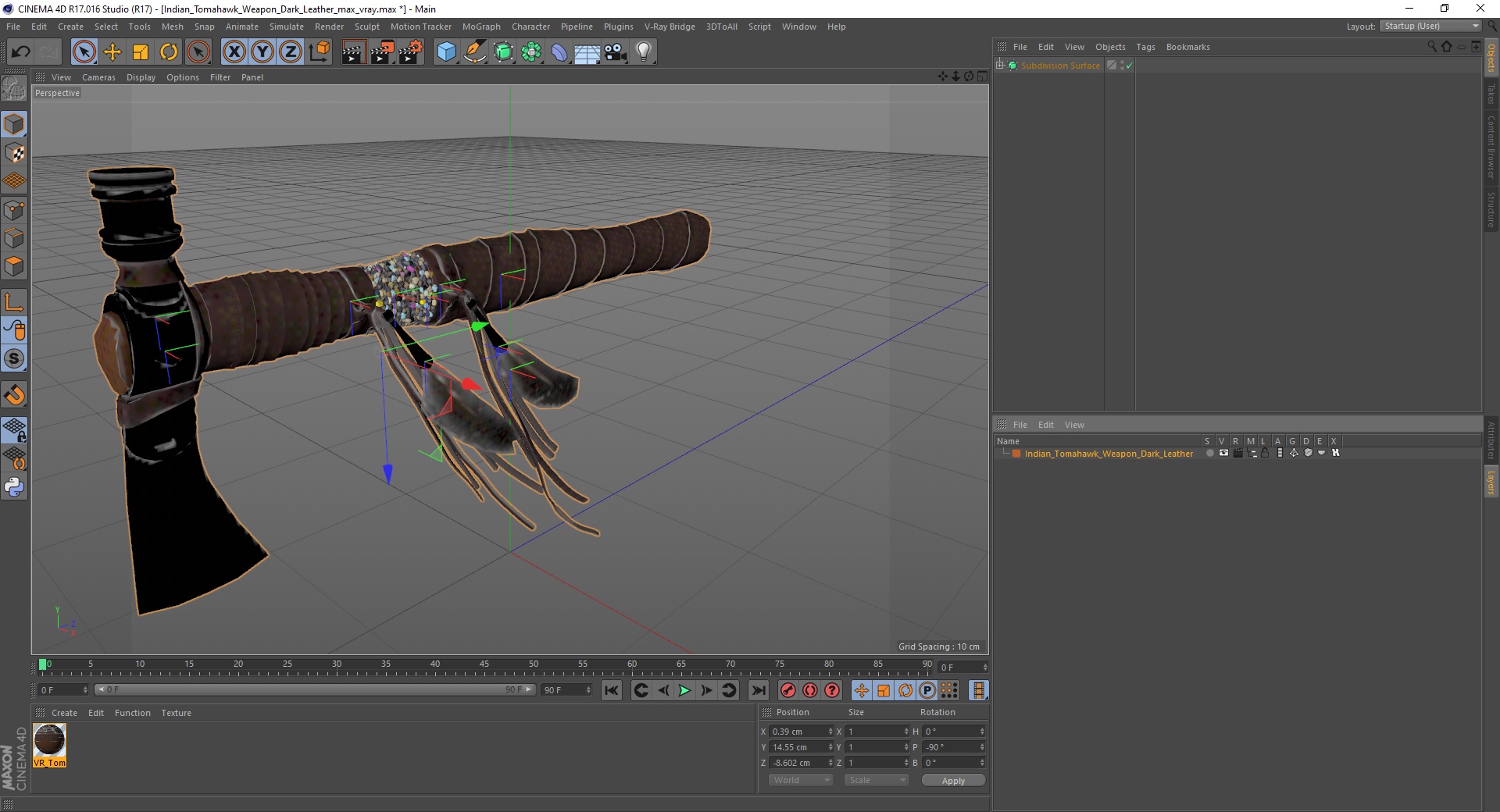 3D model Indian Tomahawk Weapon Dark Leather