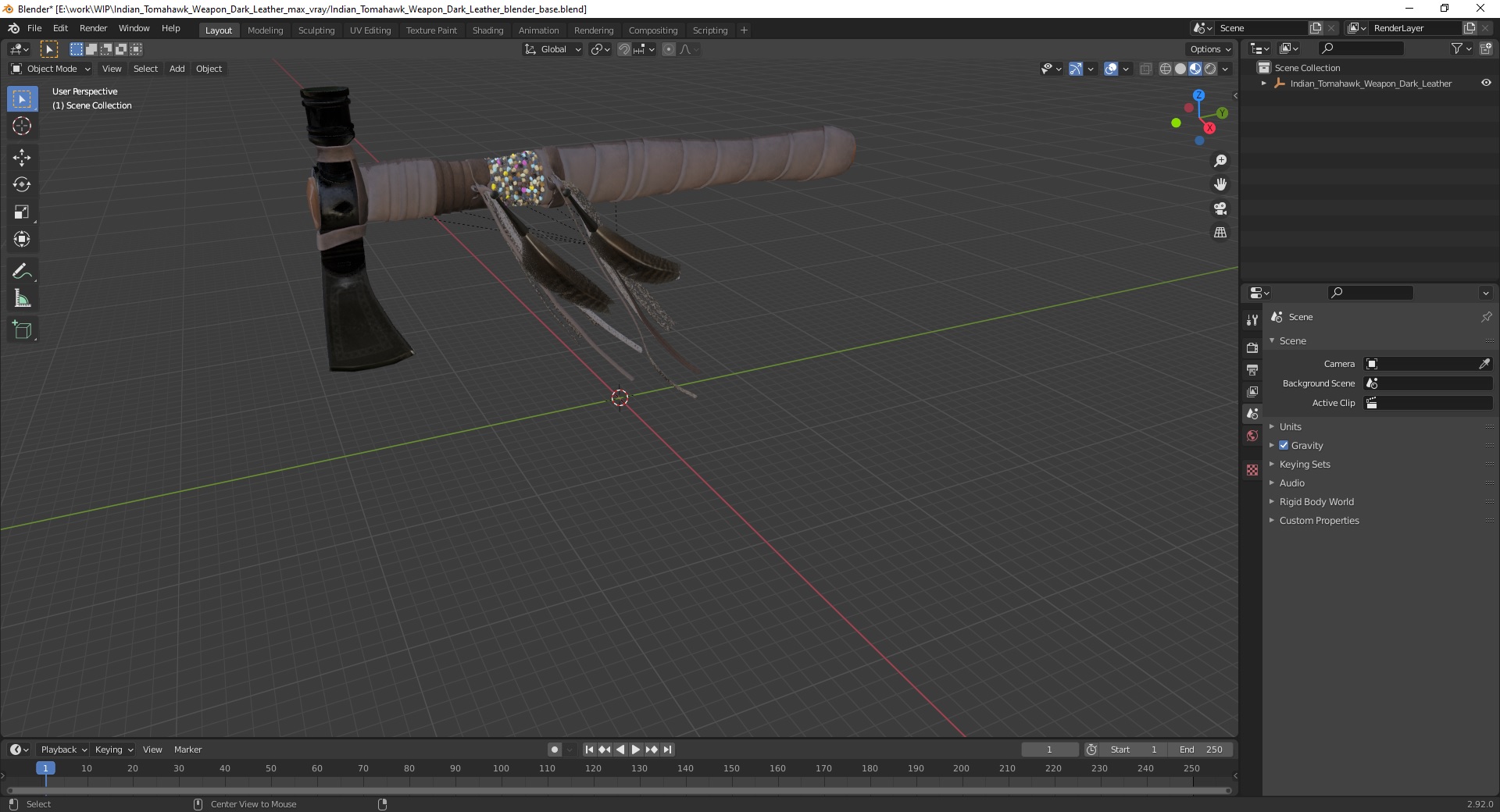 3D model Indian Tomahawk Weapon Dark Leather