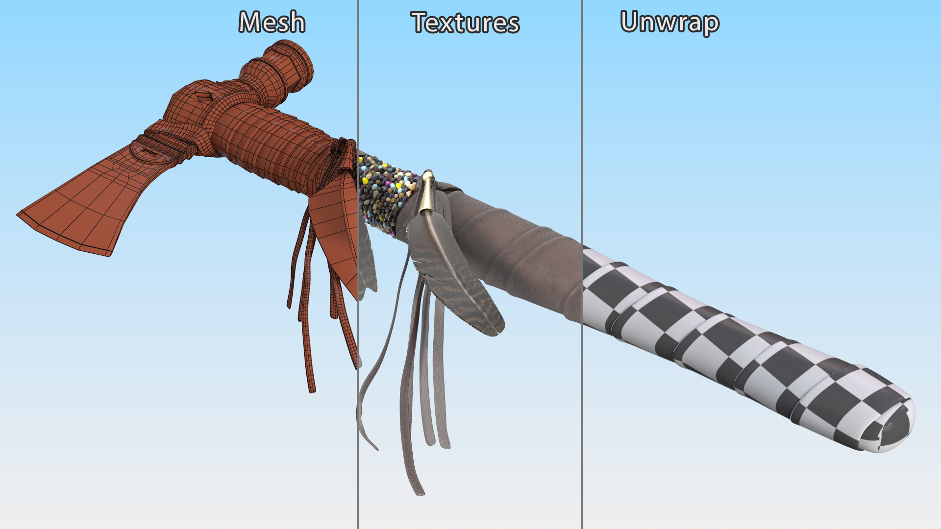 3D model Indian Tomahawk Weapon Dark Leather
