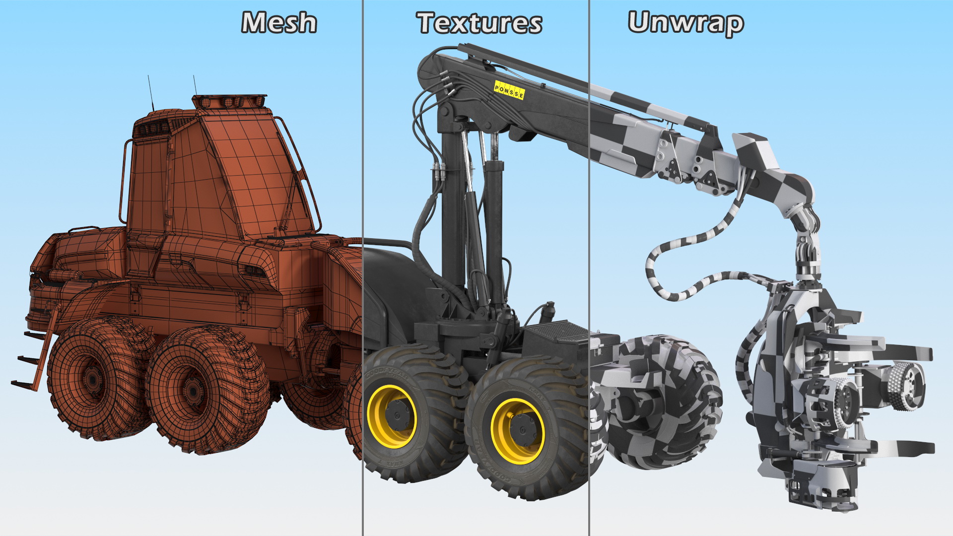 Forestry Harvester PONSSE Bear 8W New Rigged 3D model