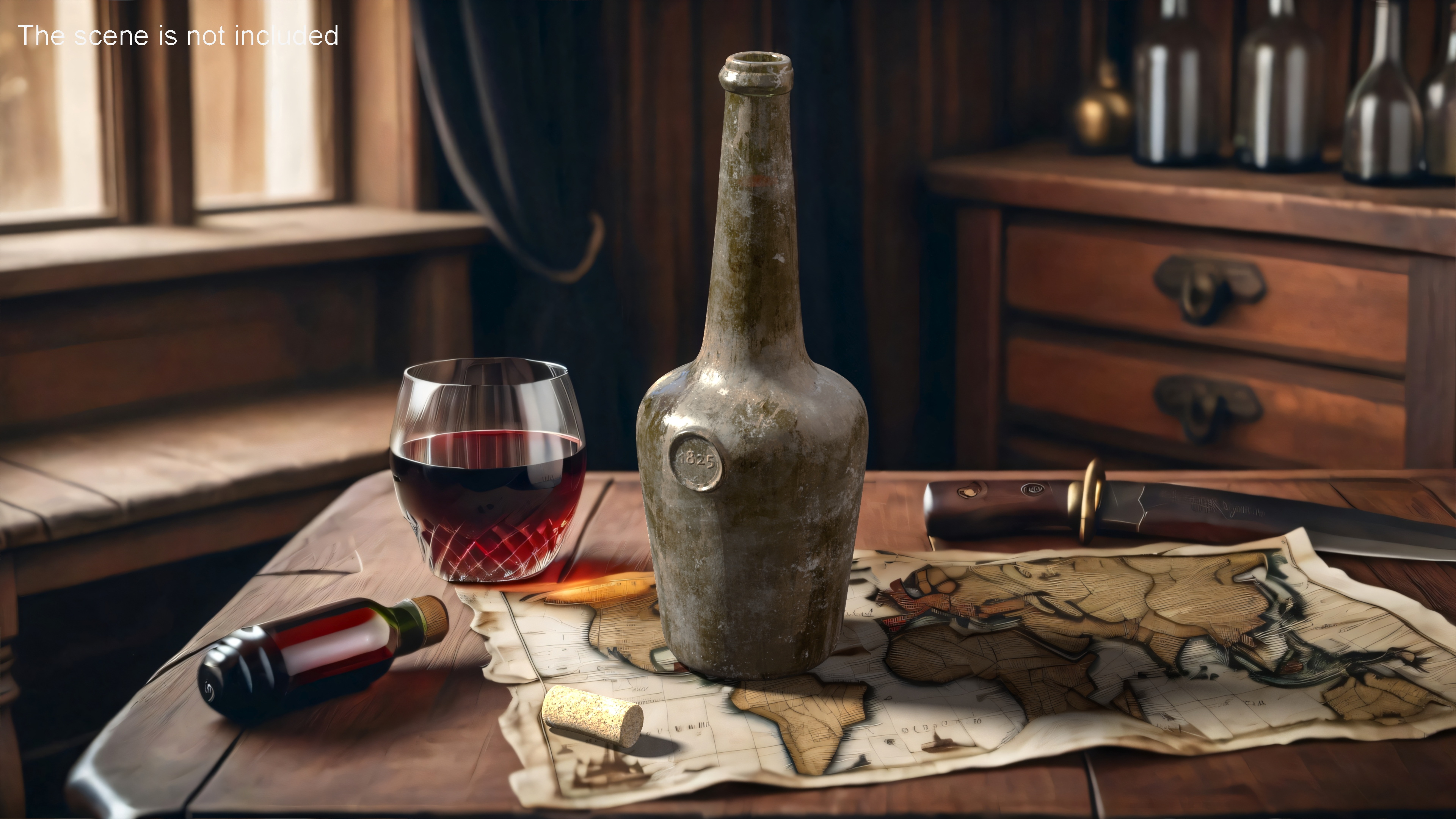 Vintage Glass Wine Bottle Old 3D model