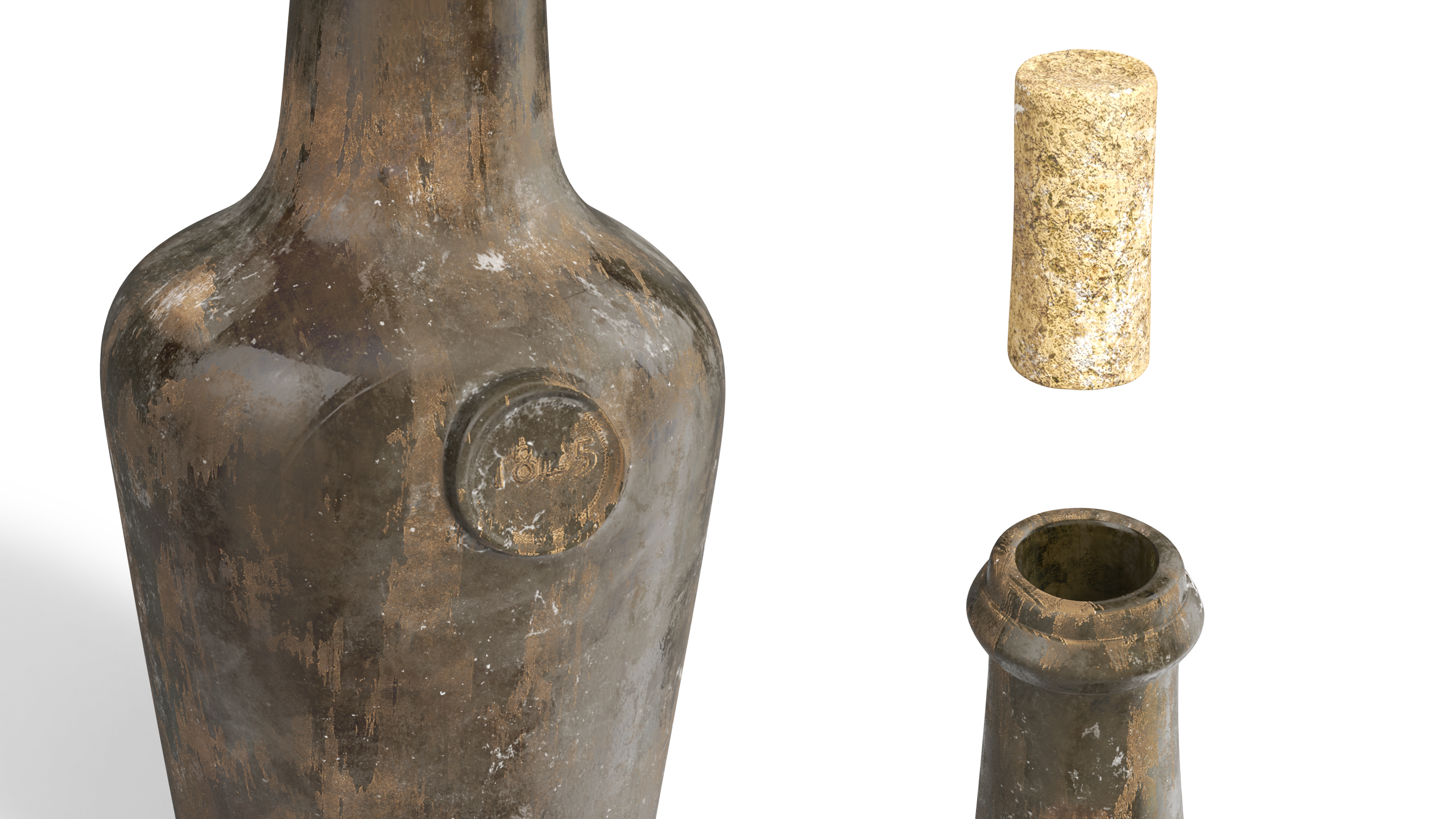 Vintage Glass Wine Bottle Old 3D model