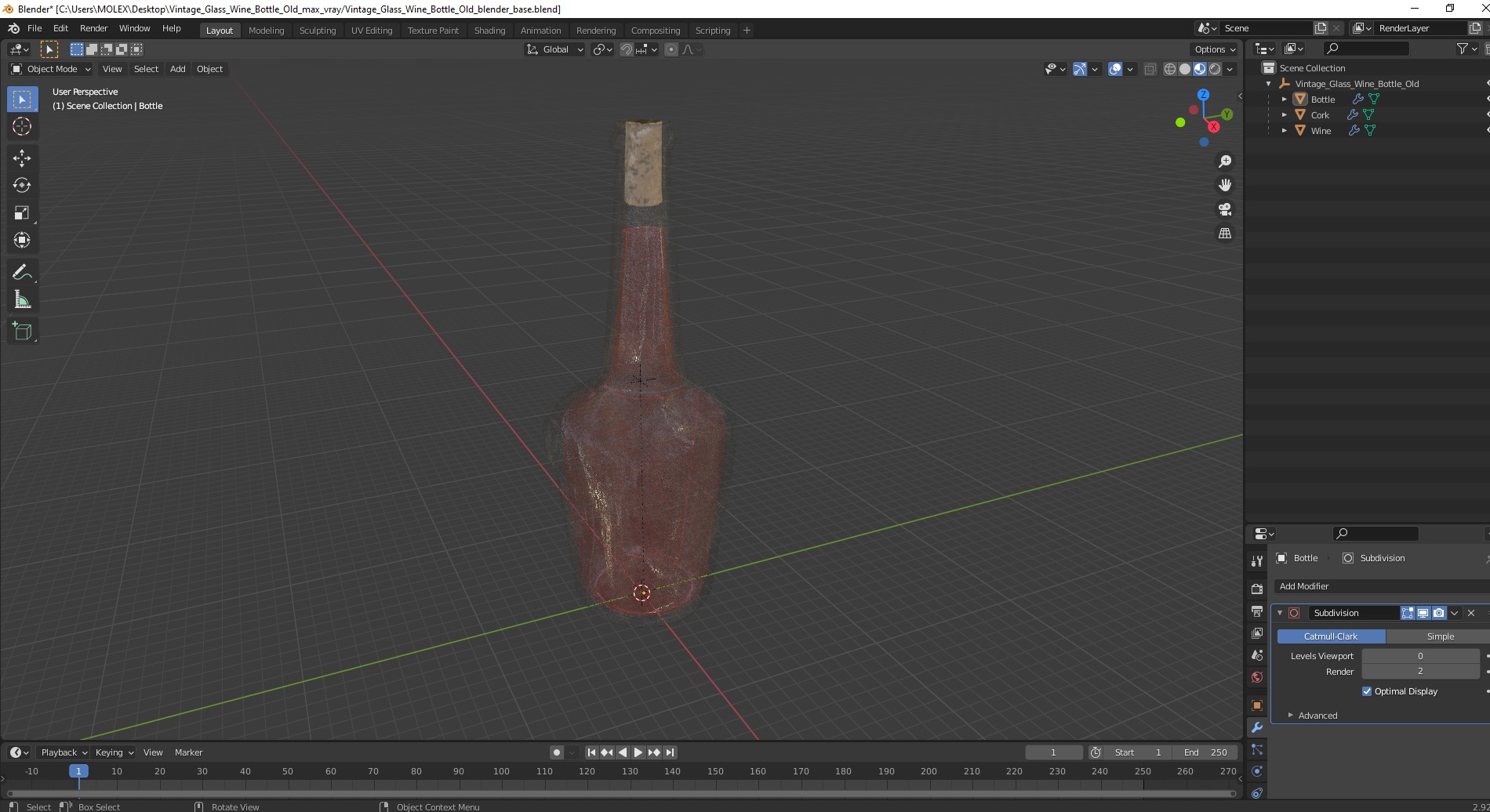 Vintage Glass Wine Bottle Old 3D model