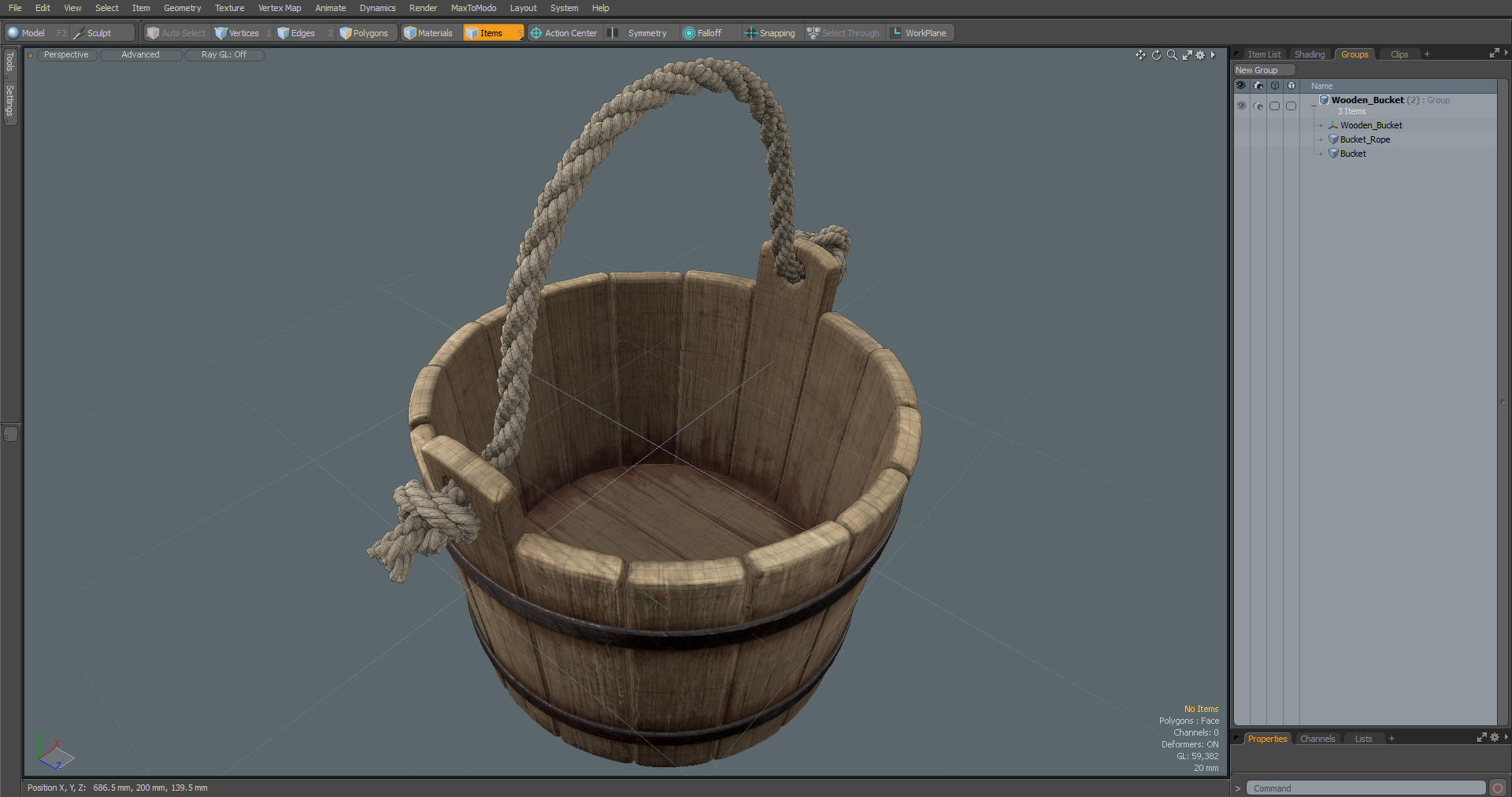3D Wooden Bucket model