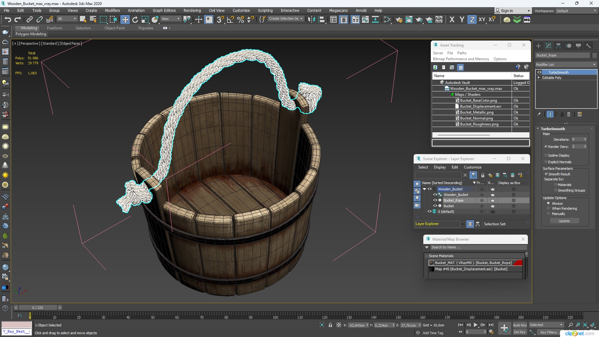 3D Wooden Bucket model