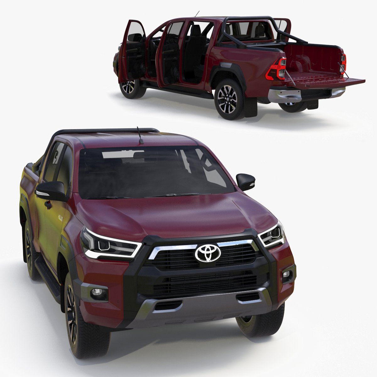 3D Toyota Hilux 2022 Red Rigged model