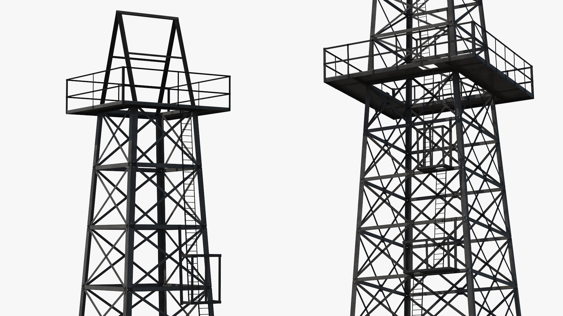 3D Oil Derrick Structure with Attached Storage Shed model