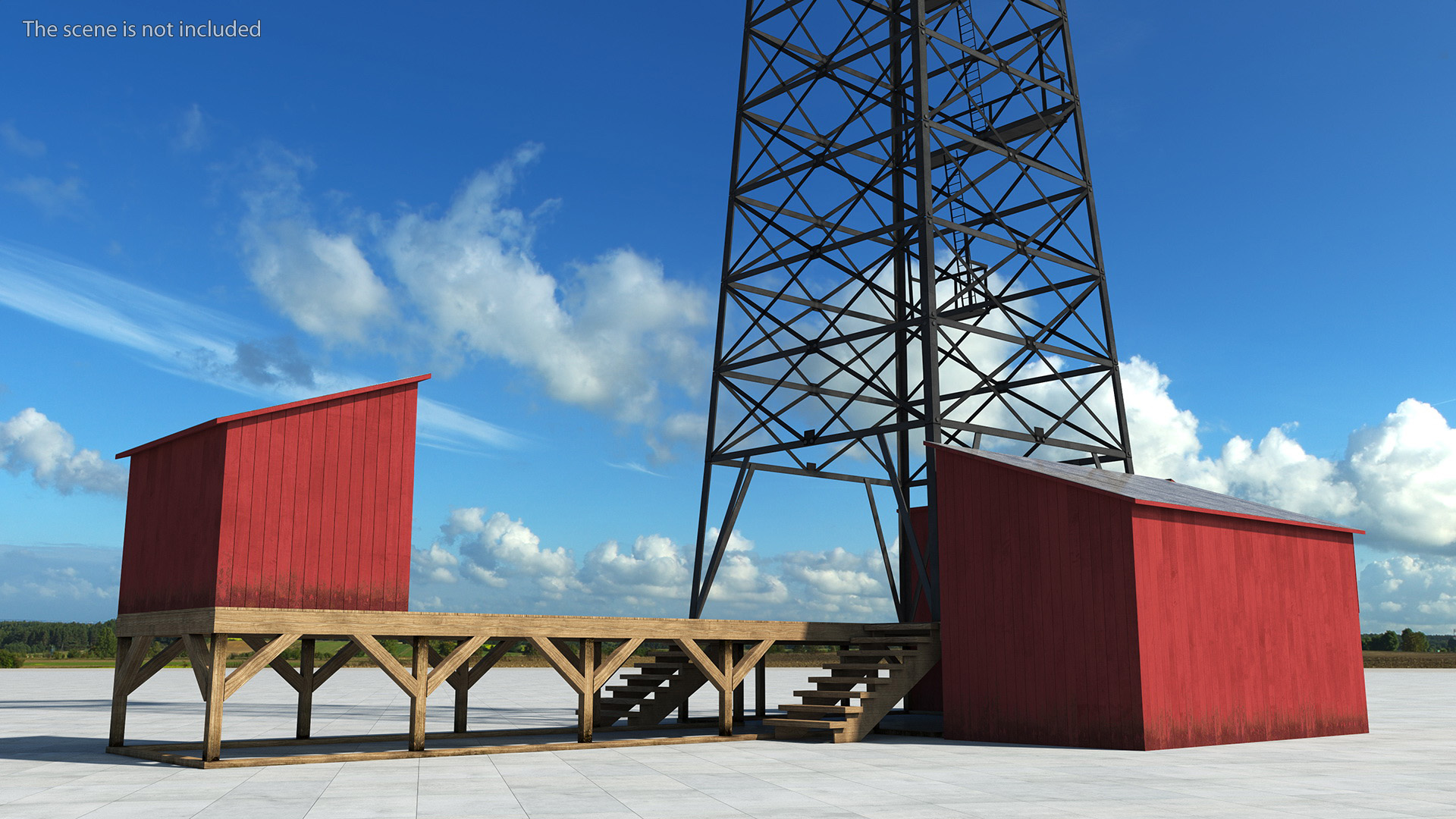 3D Oil Derrick Structure with Attached Storage Shed model