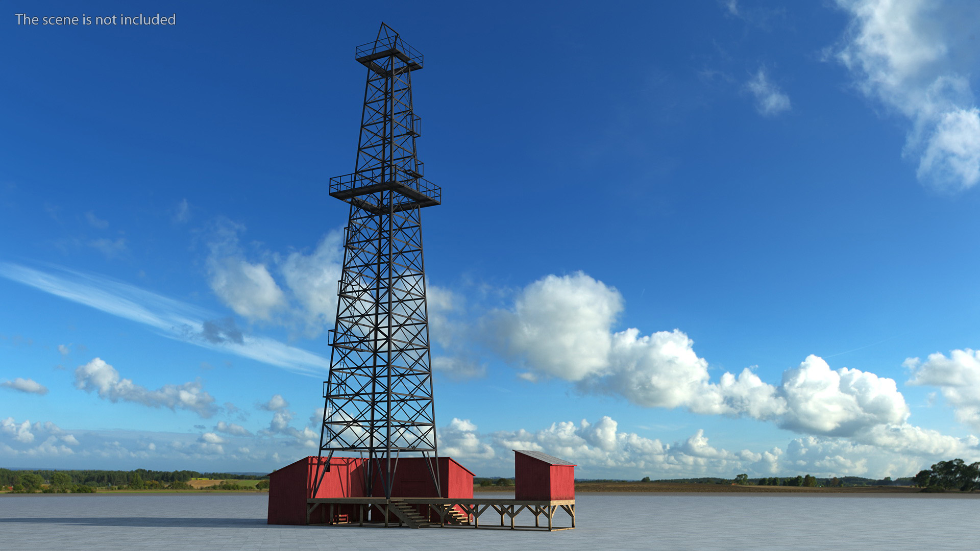 3D Oil Derrick Structure with Attached Storage Shed model