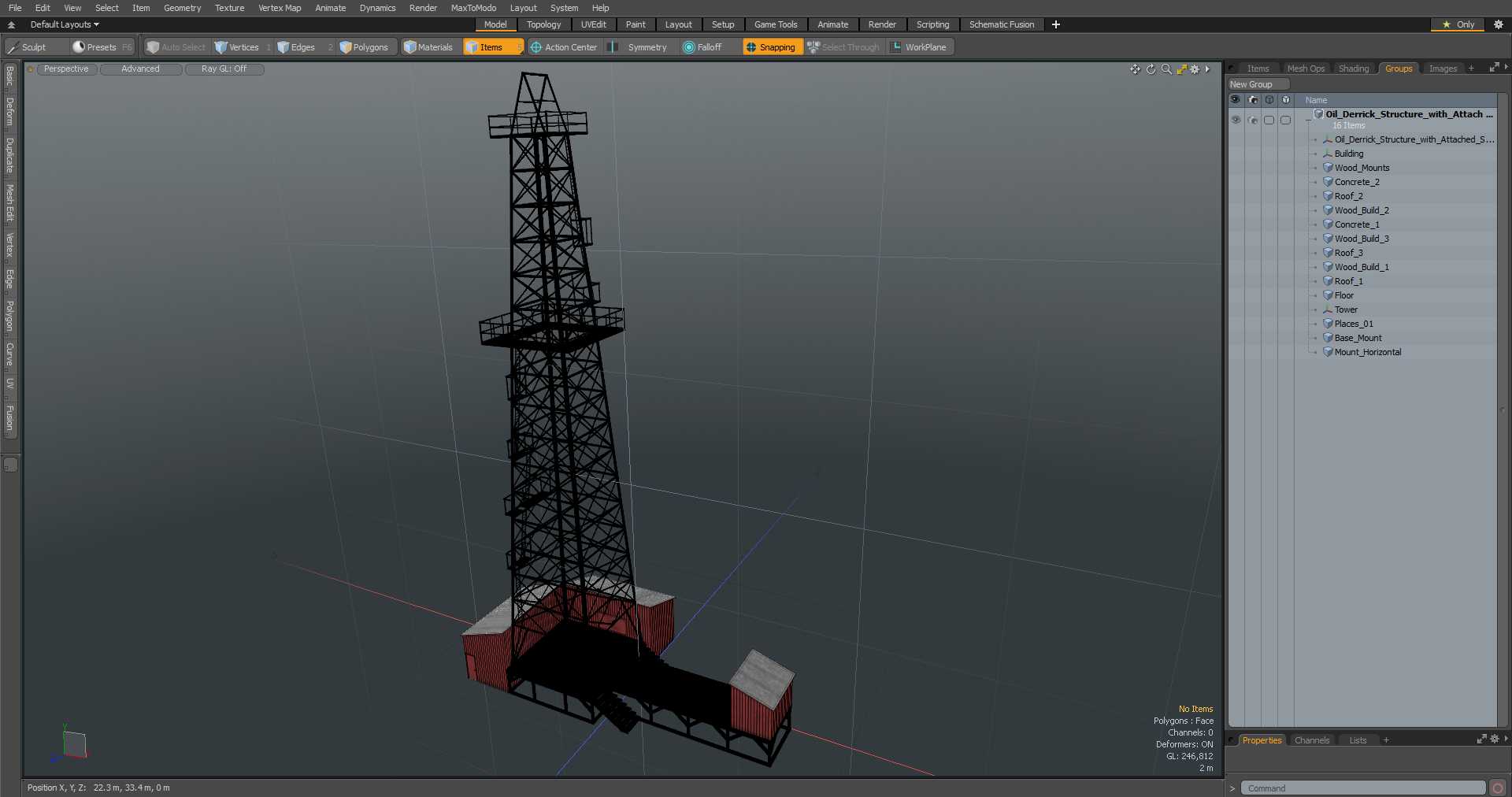 3D Oil Derrick Structure with Attached Storage Shed model