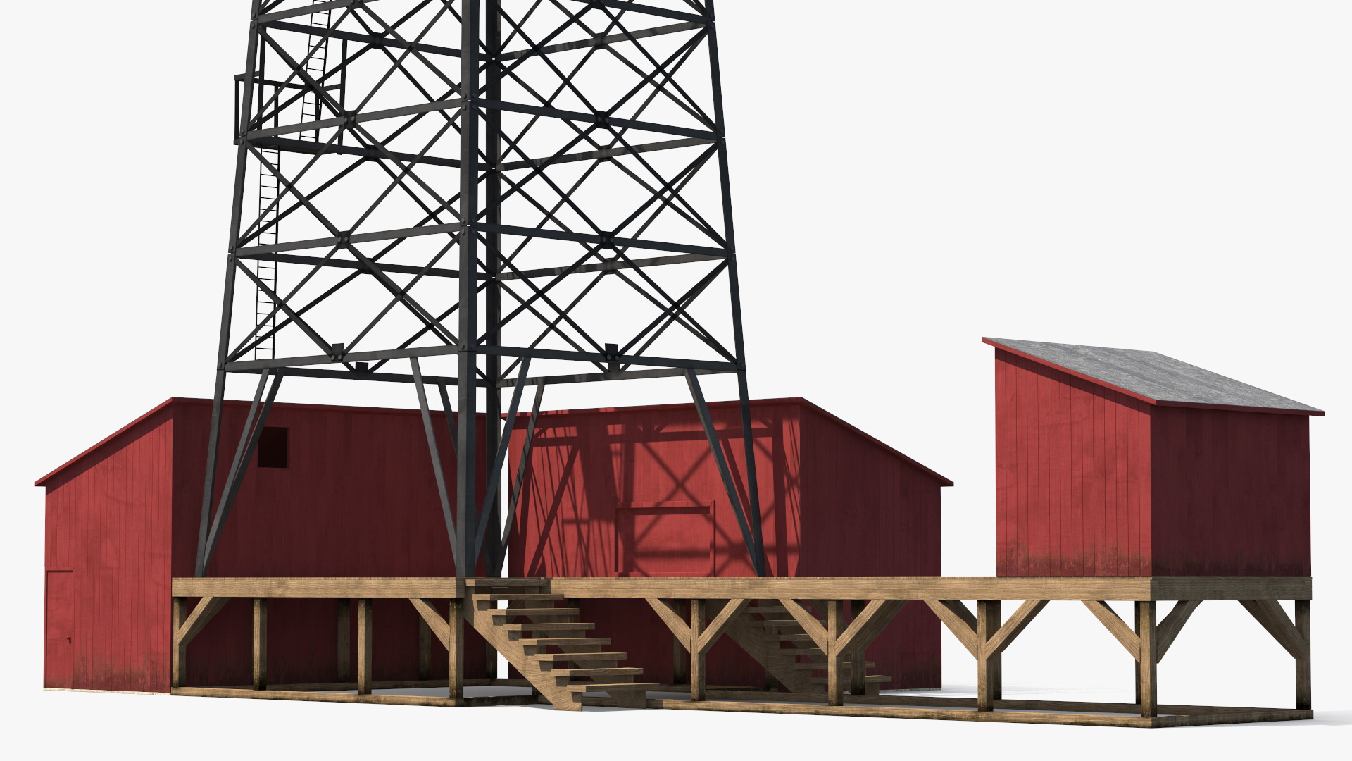 3D Oil Derrick Structure with Attached Storage Shed model