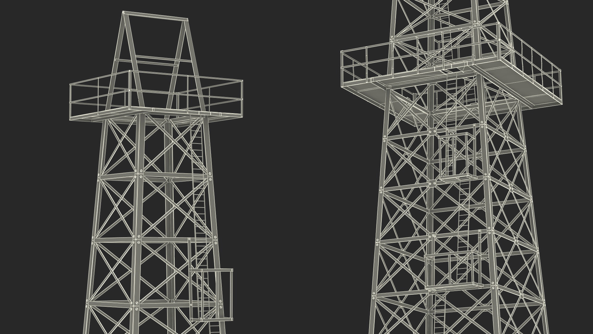 3D Oil Derrick Structure with Attached Storage Shed model