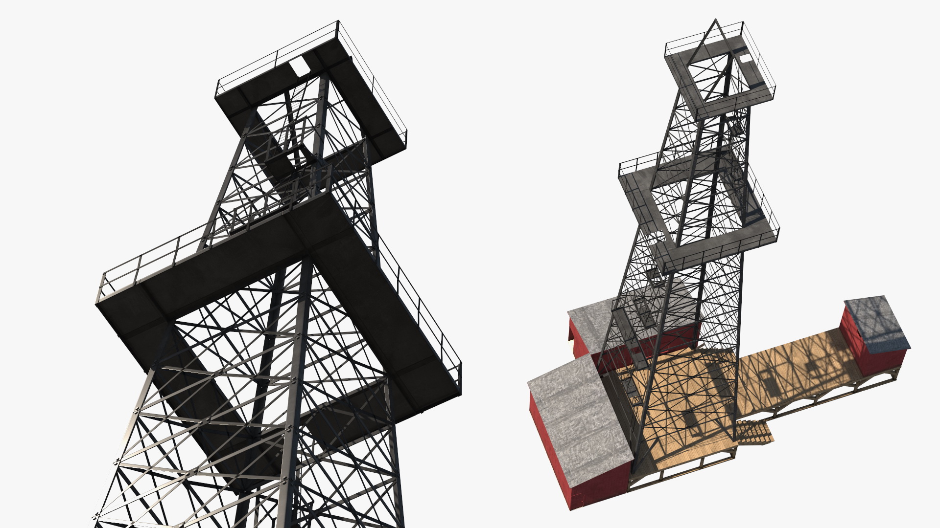 3D Oil Derrick Structure with Attached Storage Shed model