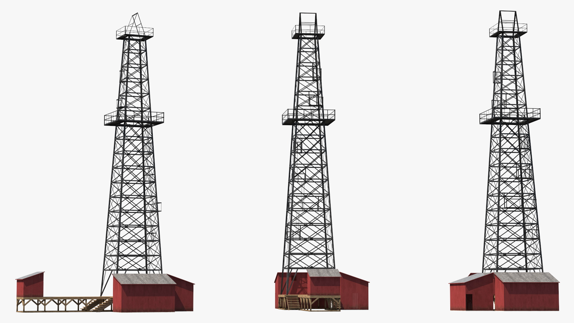 3D Oil Derrick Structure with Attached Storage Shed model