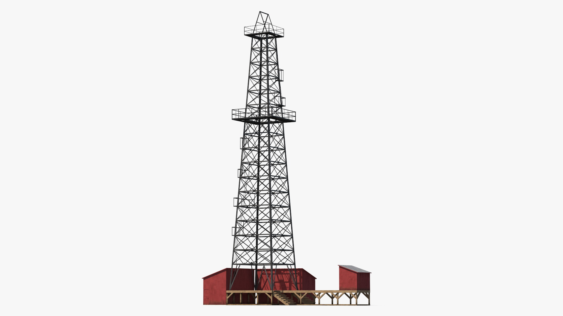 3D Oil Derrick Structure with Attached Storage Shed model