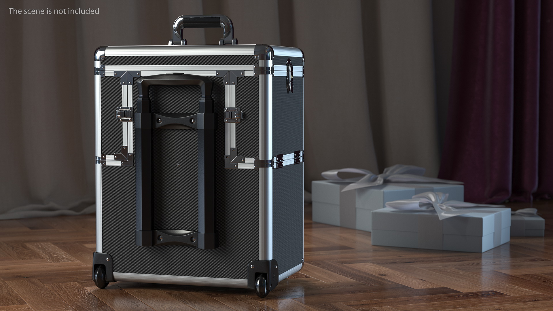 Yaheetech Aluminum Rolling Trolley Makeup Case Folded Black 3D model