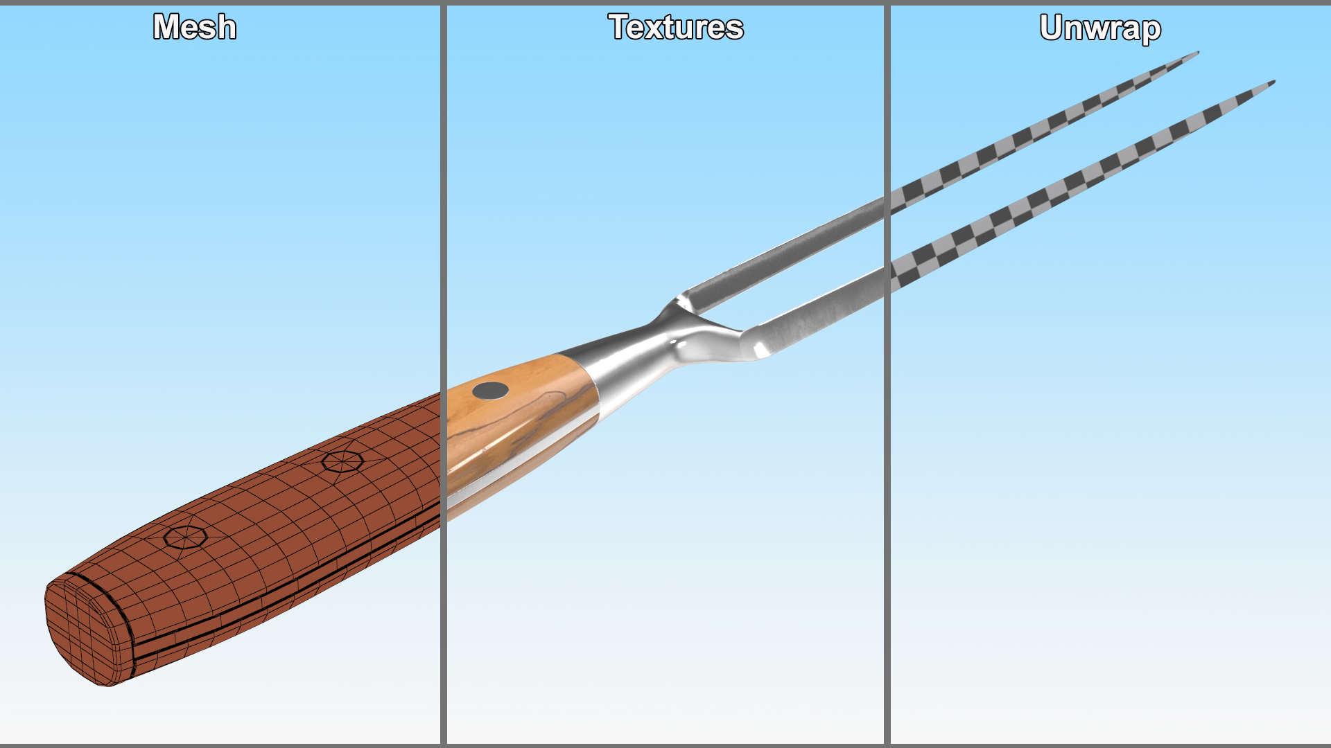 3D Carving Fork with Light-Colored Handle model