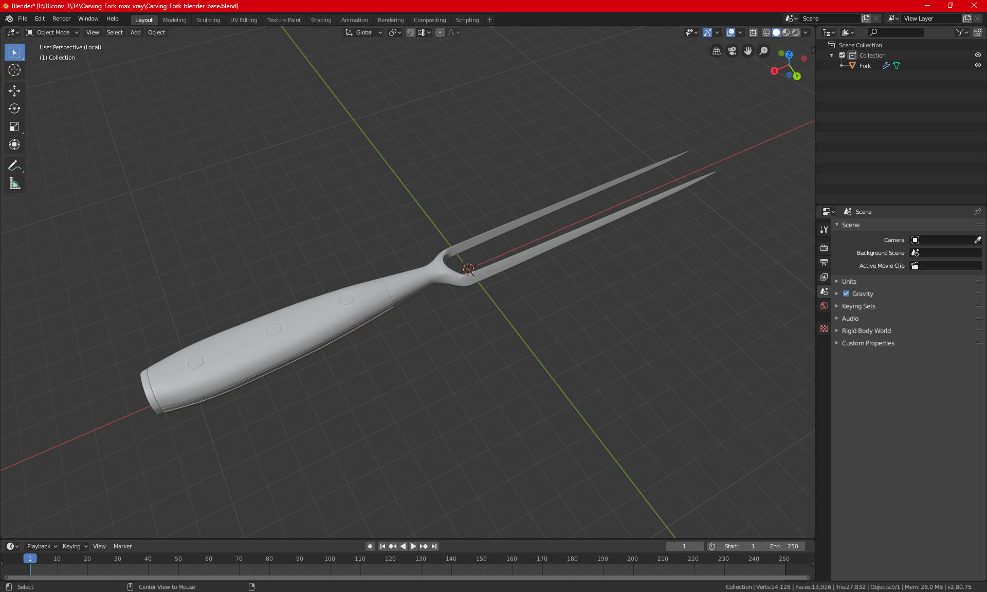 3D Carving Fork with Light-Colored Handle model