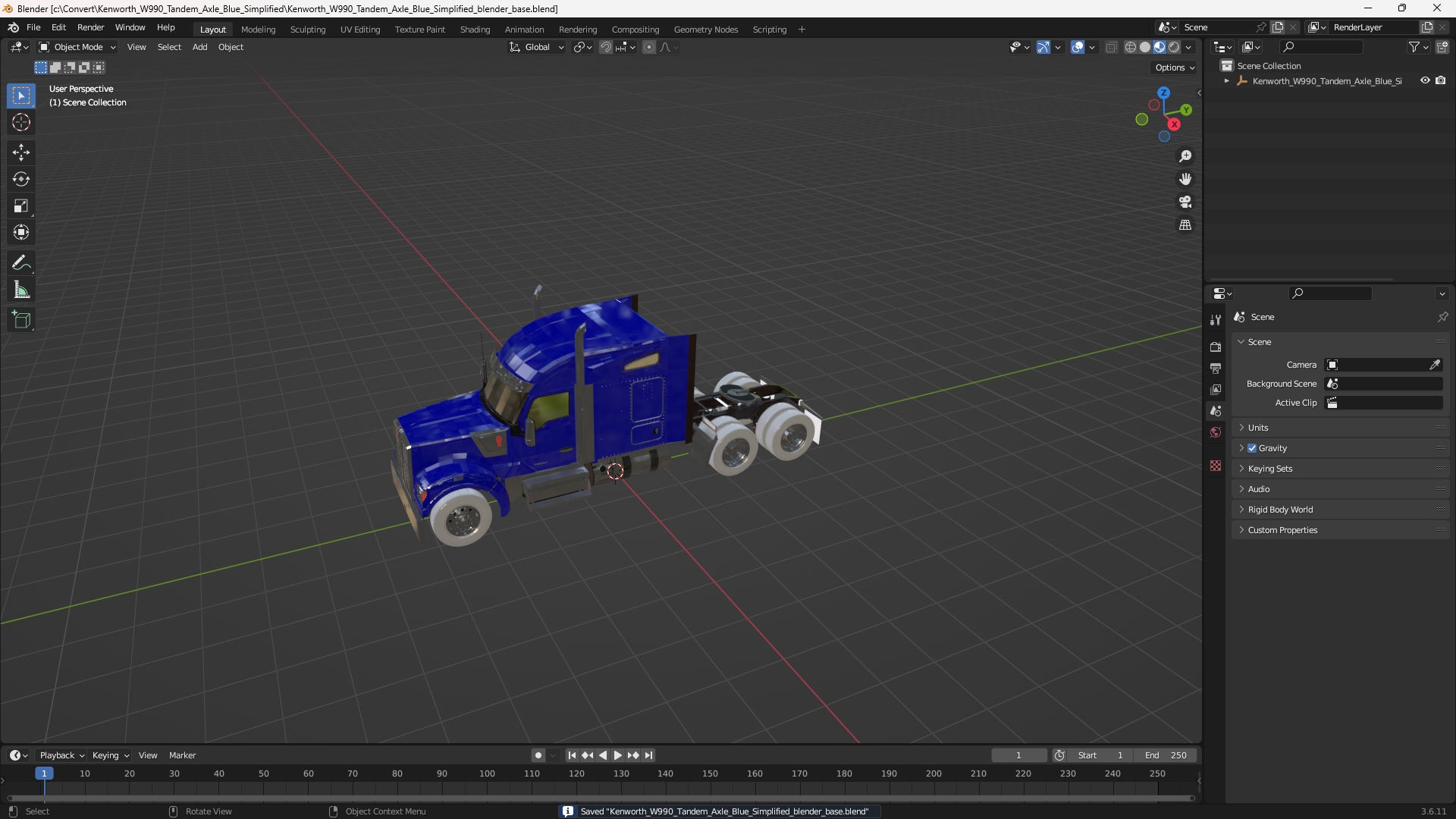 Kenworth W990 Tandem Axle Blue Simplified - view 10