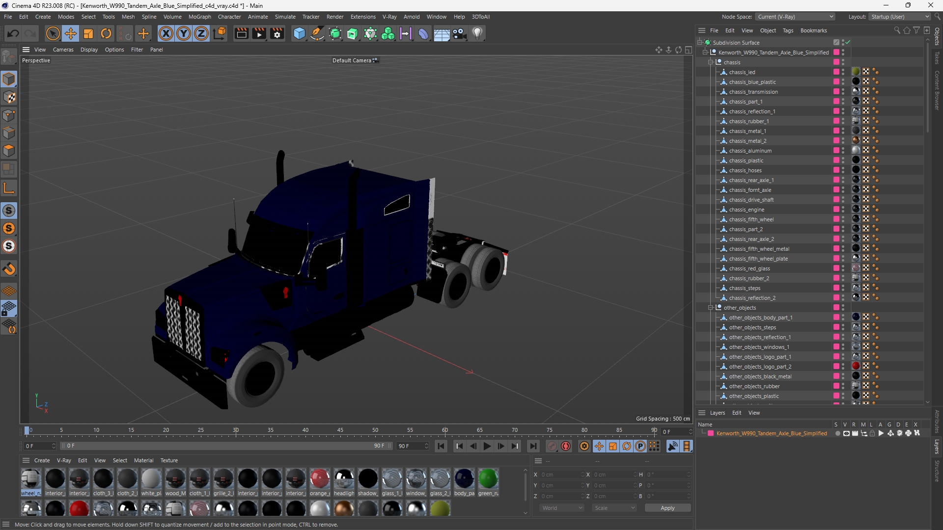 Kenworth W990 Tandem Axle Blue Simplified - view 12