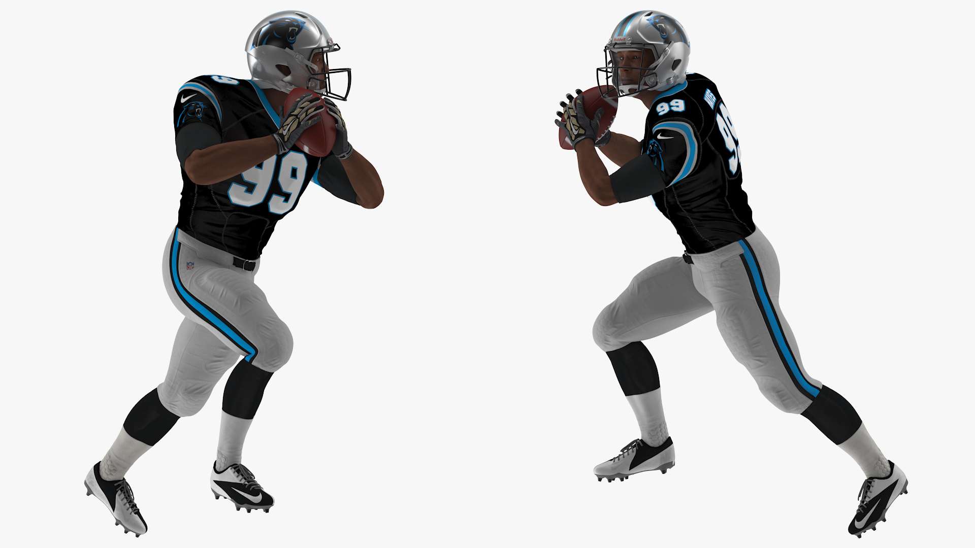3D Carolina Panthers American Football Player Running The Ball Fur model