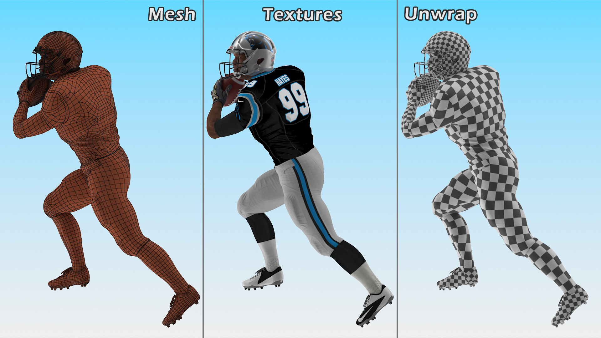3D Carolina Panthers American Football Player Running The Ball Fur model
