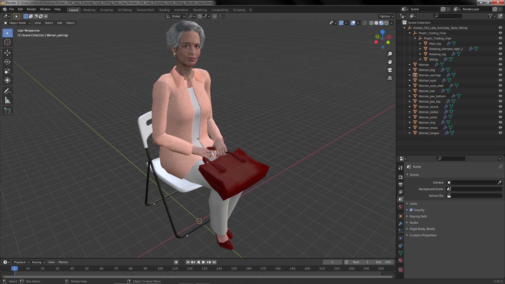 3D Korean Old Lady Everyday Style Sitting model