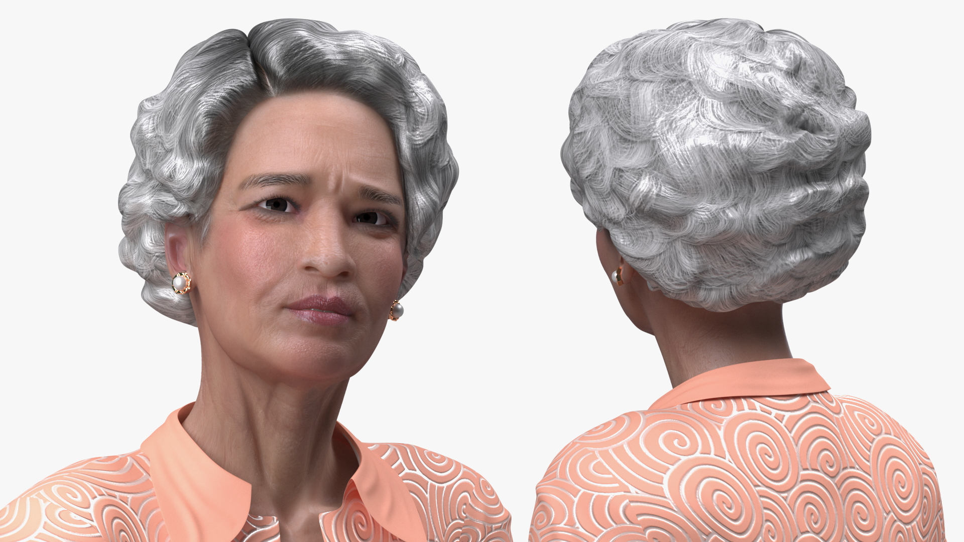 3D Korean Old Lady Everyday Style Sitting model